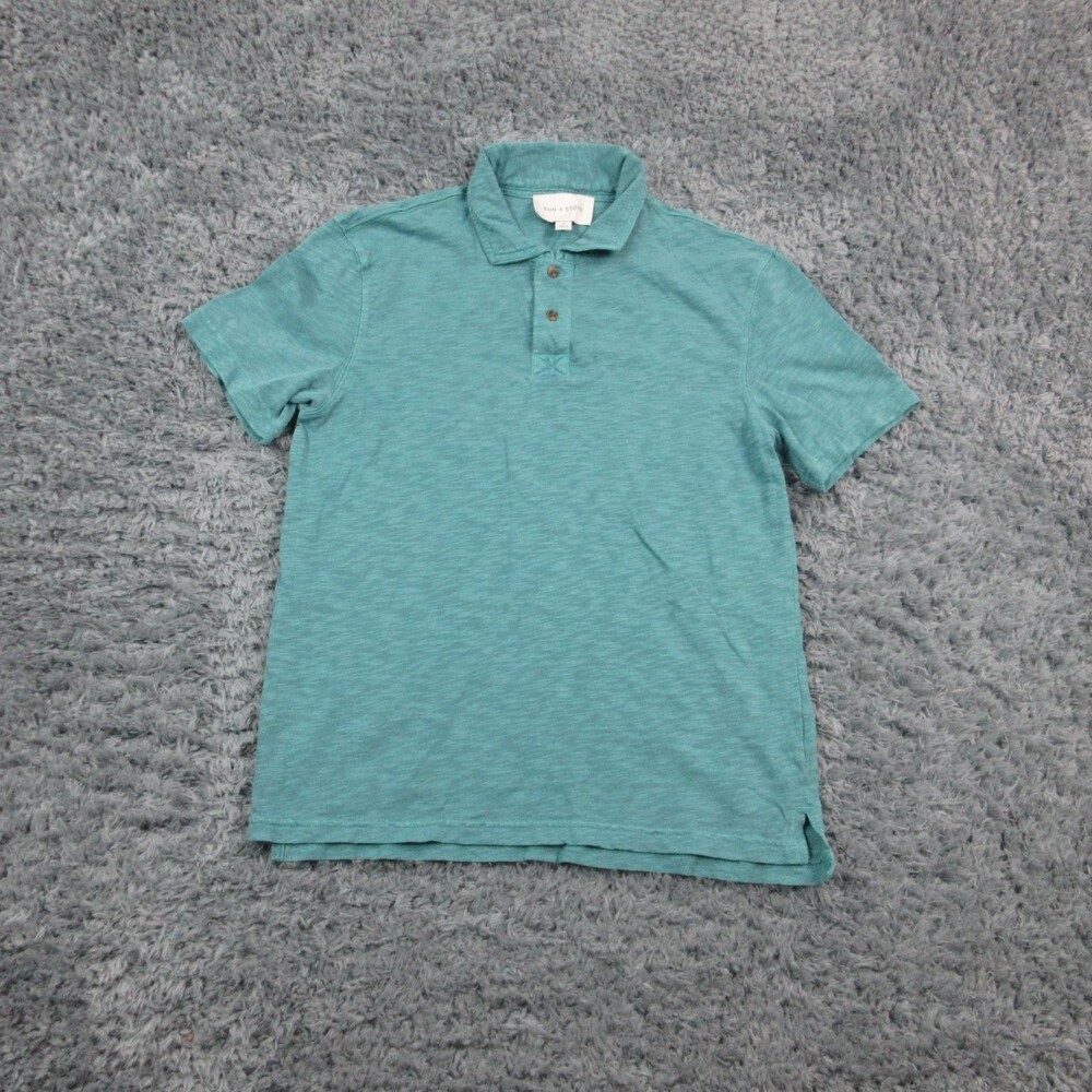 Sun + Stone Polo Shirt Mens Small Aquatic Core Slub Short Sleeve Casual Teal NWT